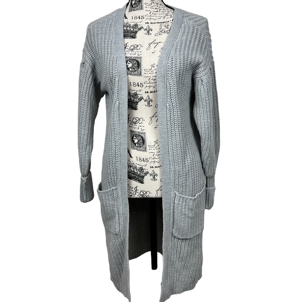 Venus womens XS Sweater Gray Cardigan Open front Pockets Cozy Comfy Long Line